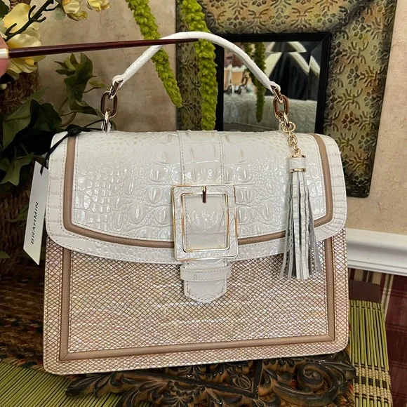 Brahmin Hallie Satchel in Sea Salt Colada. Includes the strap,cards,and dust bag - Picture 2 of 14